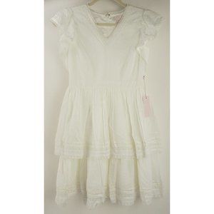 New Rachel Parcell Women's Size M White Flutter Tiered Lace Swiss Dot Mini Dress